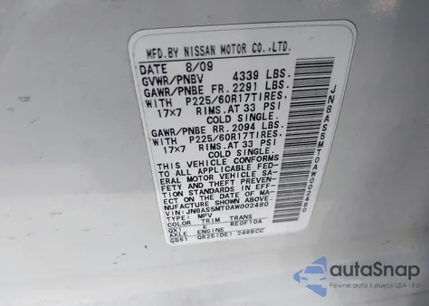 2010 Nissan Rogue Sl z USA, uszkodzony, nr VIN JN8AS5MT0AW002480